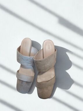 Forever 21 Beige/Taupe Double Strap Suede Slide Heels